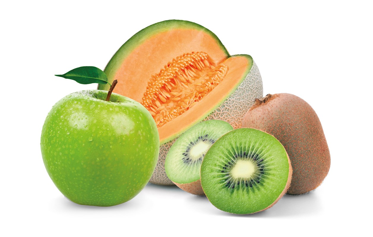Sommersaisonsorte Apfel Kiwi Melone